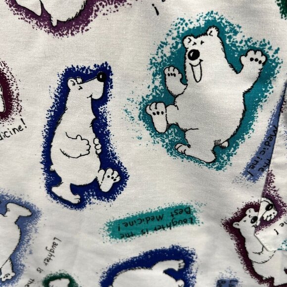 Womens Scrub Top Extra Large White Laughter is the Best Medicine Bear Pullover - Picture 4 of 8